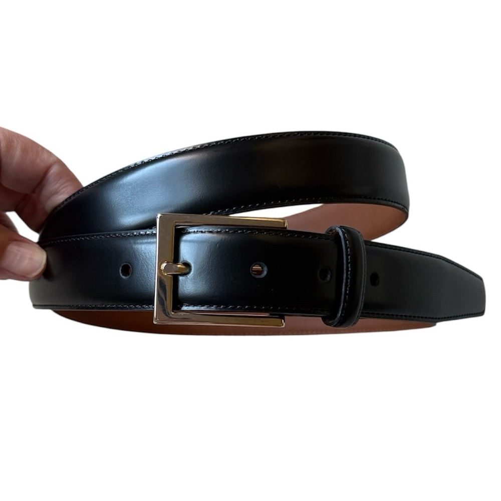 Brooks Brothers Black Made in Italy Leather Belt, Silver hardware, Size 44